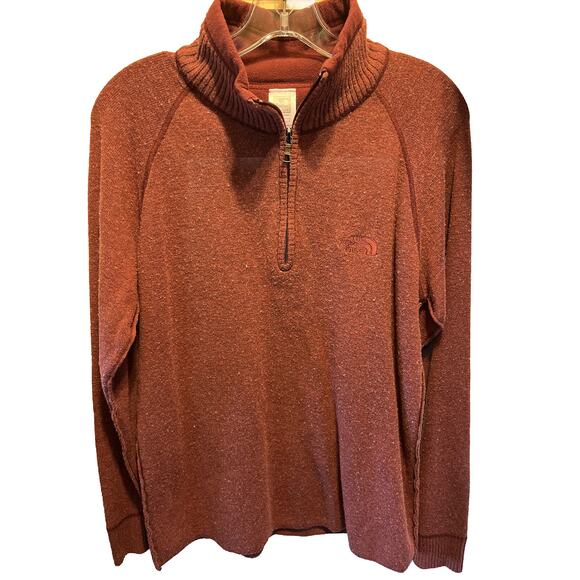 The North Face Men’s L Red Long Sleeve 1/4 Zip Cotton Acrylic Wool Blend Sweater - Picture 1 of 16